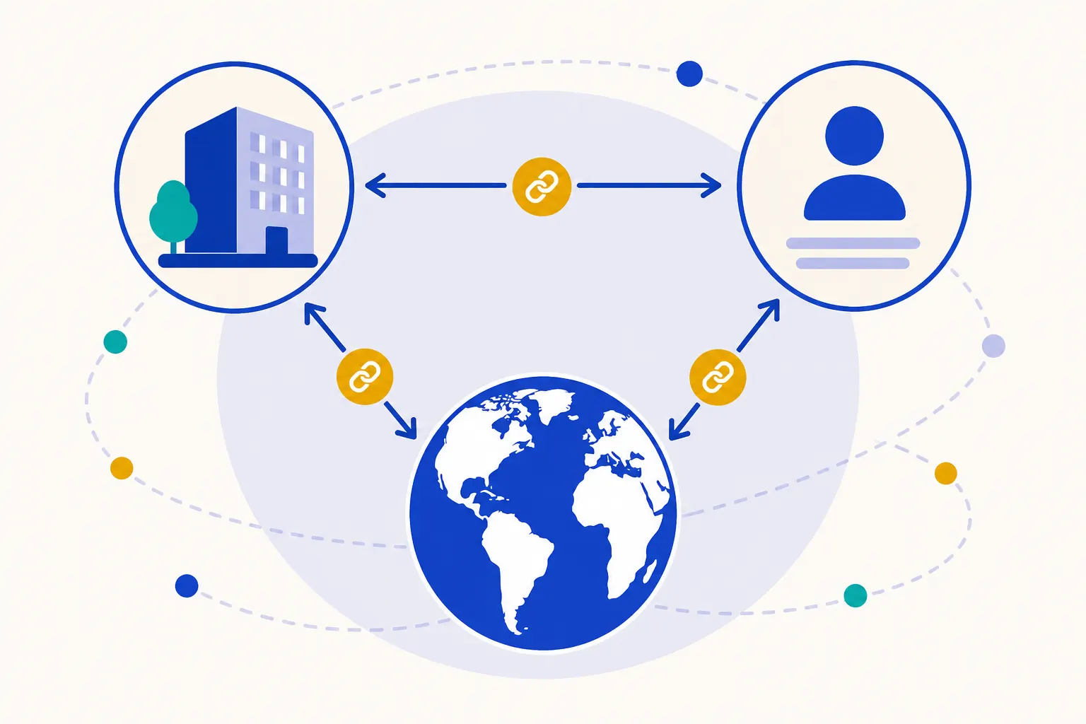 Entity SEO as a knowledge-graph of connected nodes, sameAs arrows, and a globe.