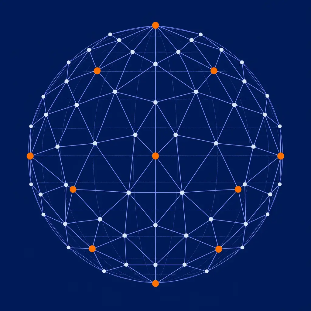 Global publisher network shown as a geodesic globe with connected nodes.