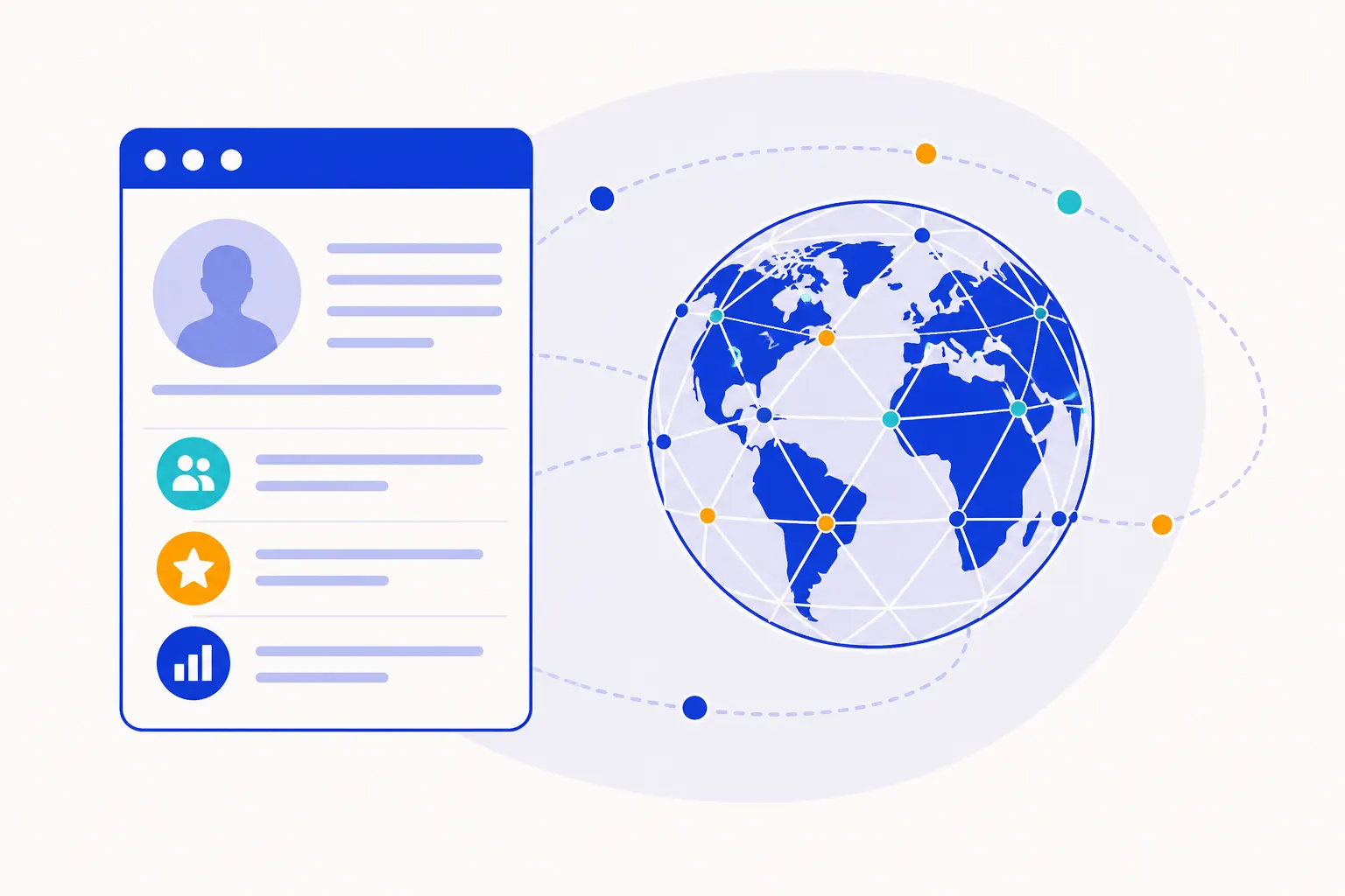Knowledge panel as a fact card with generic rows beside a globe — not an encyclopedia volume.