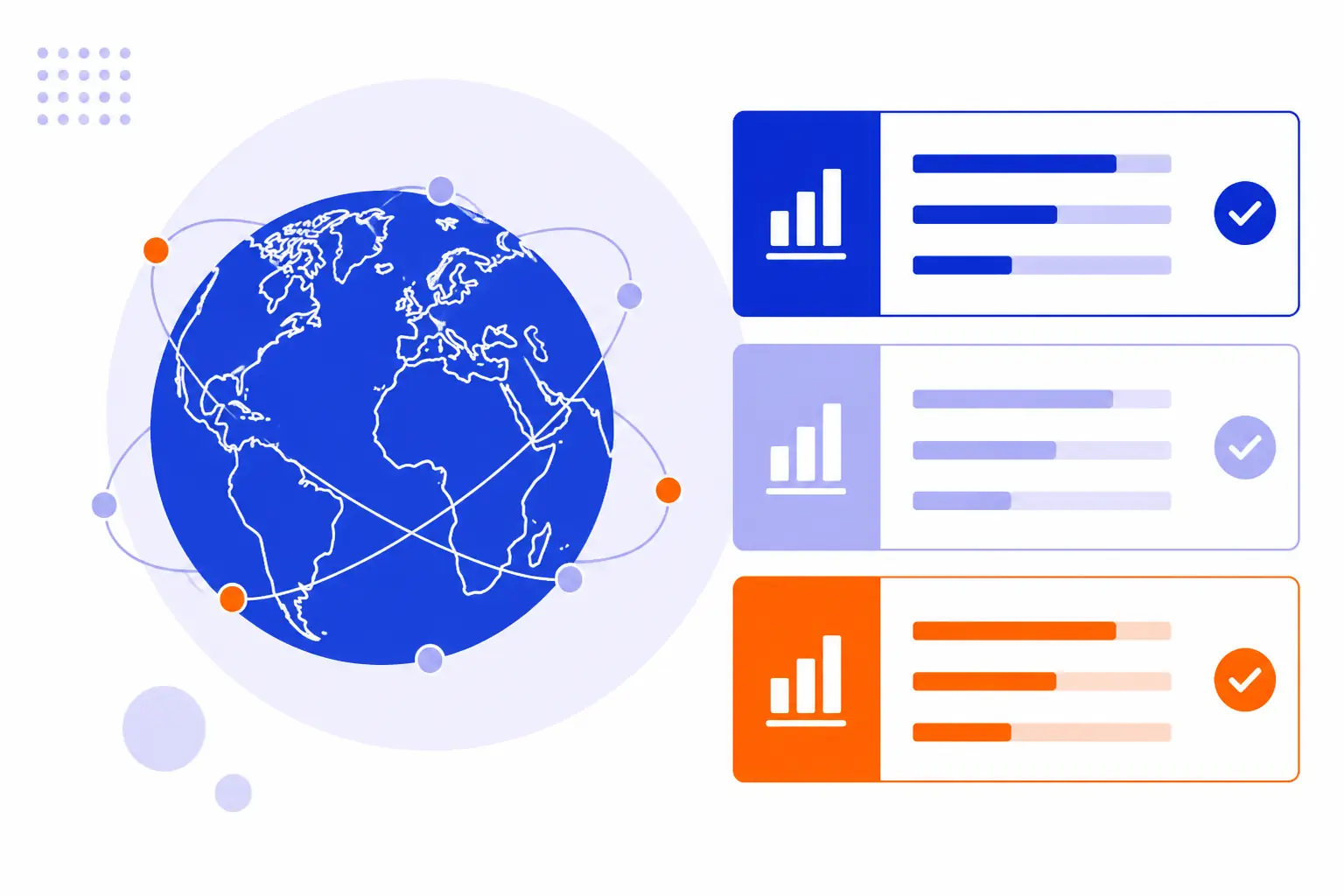 Domain-rating pricing tiers shown as stacked metric cards beside a global publisher network.
