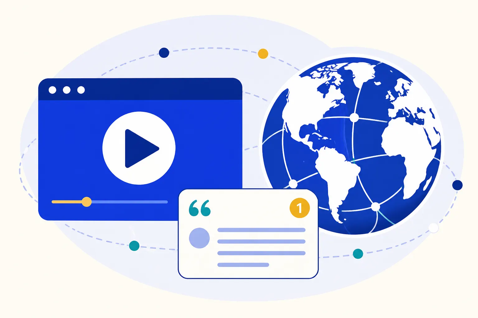 Video-led citations as a generic play triangle, a video frame, and a footnote card — no platform logos.